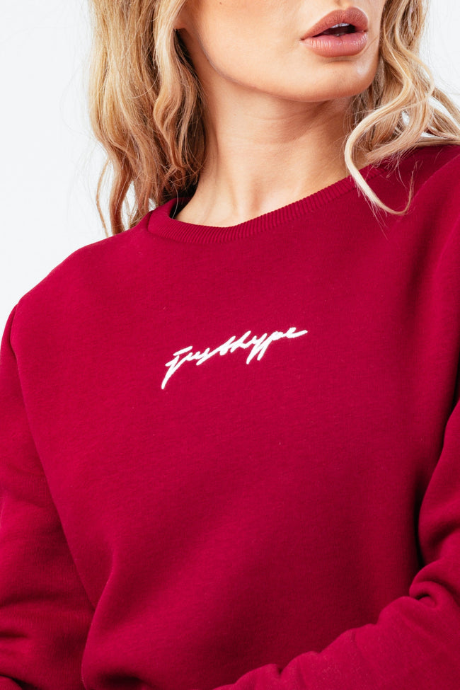 HYPE BURGUNDY SCRIBBLE WOMEN'S CREW NECK