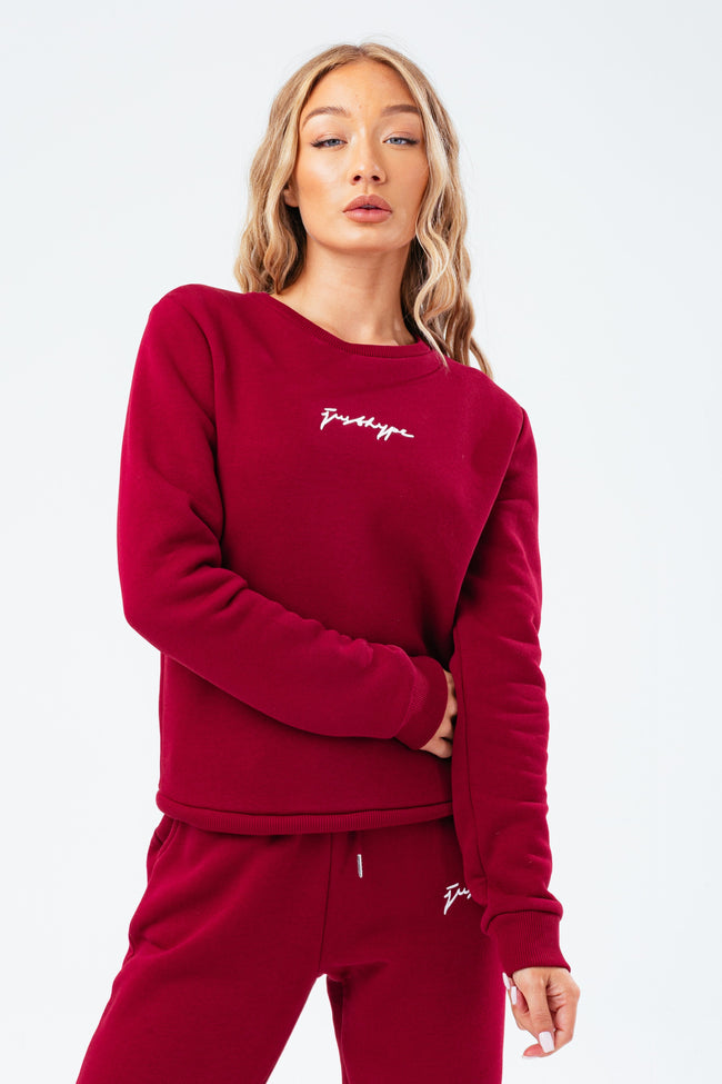 HYPE BURGUNDY SCRIBBLE WOMEN'S CREW NECK