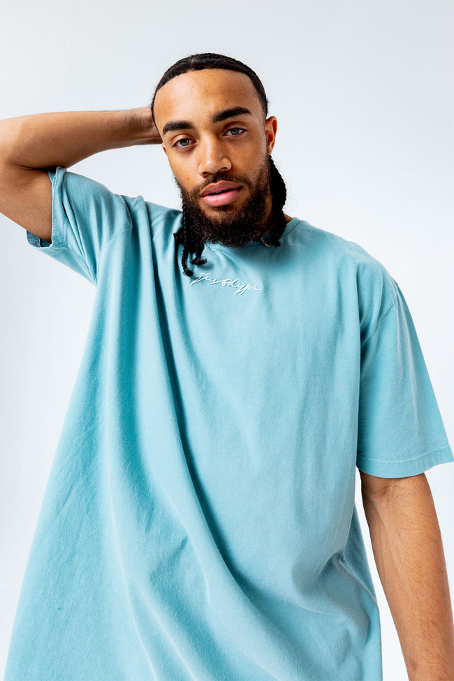 HYPE TEAL OVERSIZED ACID WASH MEN'S T-SHIRT