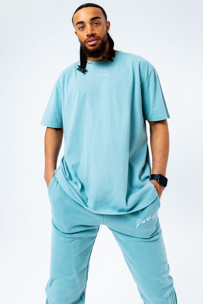 HYPE TEAL OVERSIZED ACID WASH MEN'S T-SHIRT