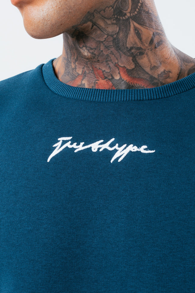 HYPE MIDNIGHT TEAL SCRIBBLE MEN'S CREW NECK