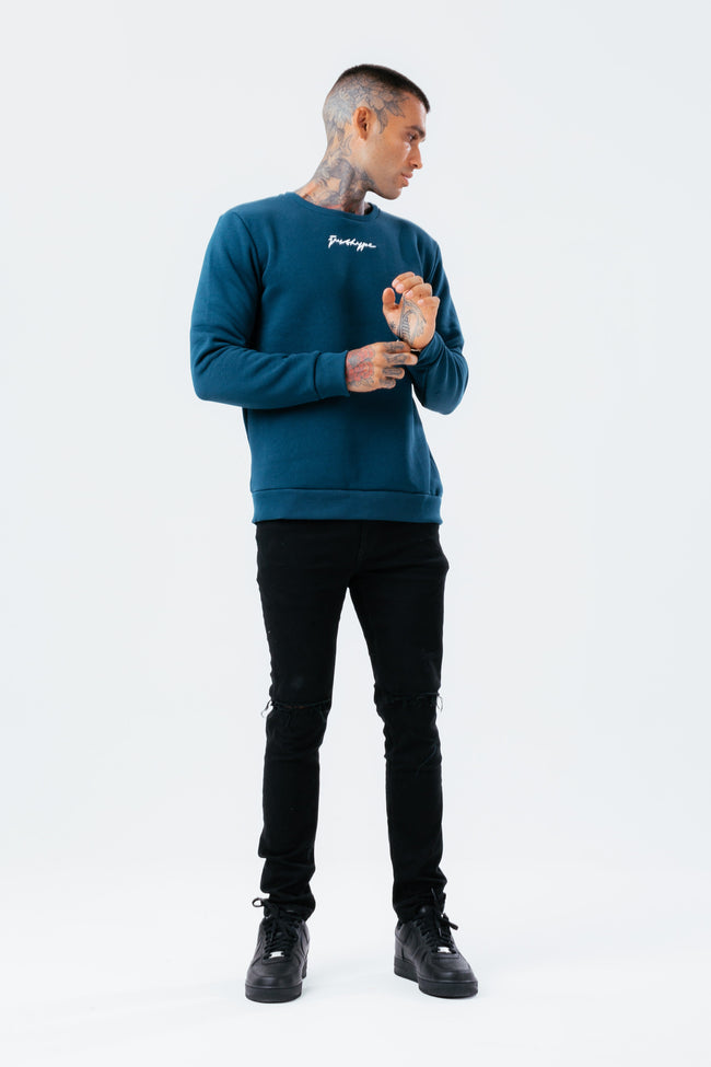 HYPE MIDNIGHT TEAL SCRIBBLE MEN'S CREW NECK