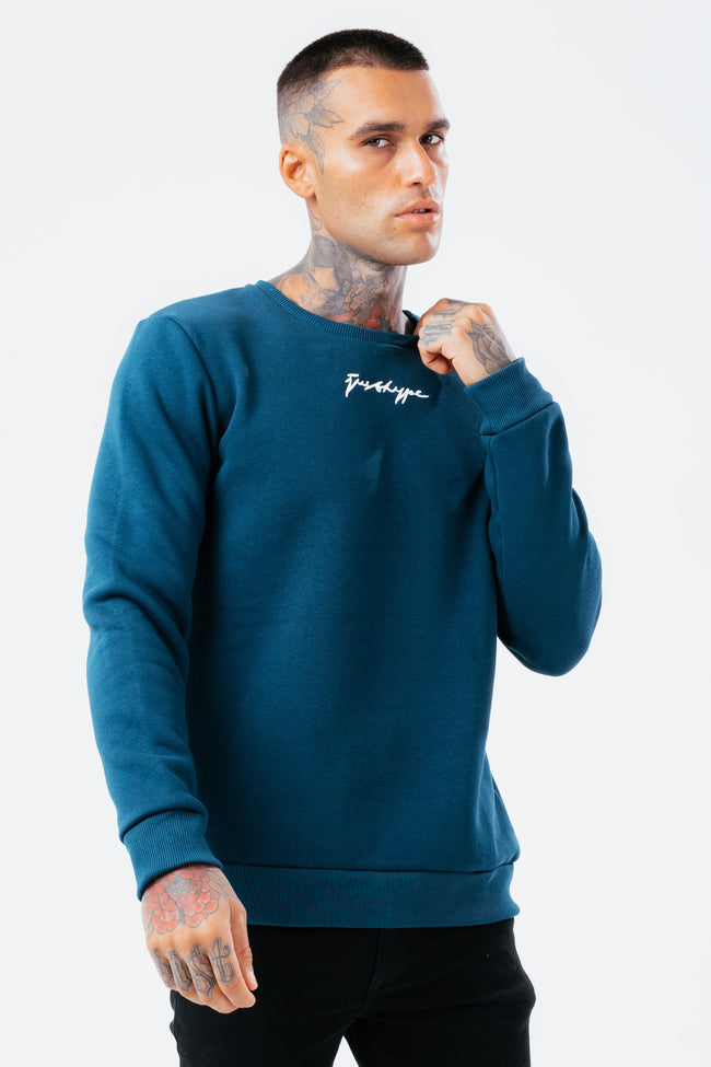 HYPE MIDNIGHT TEAL SCRIBBLE MEN'S CREW NECK