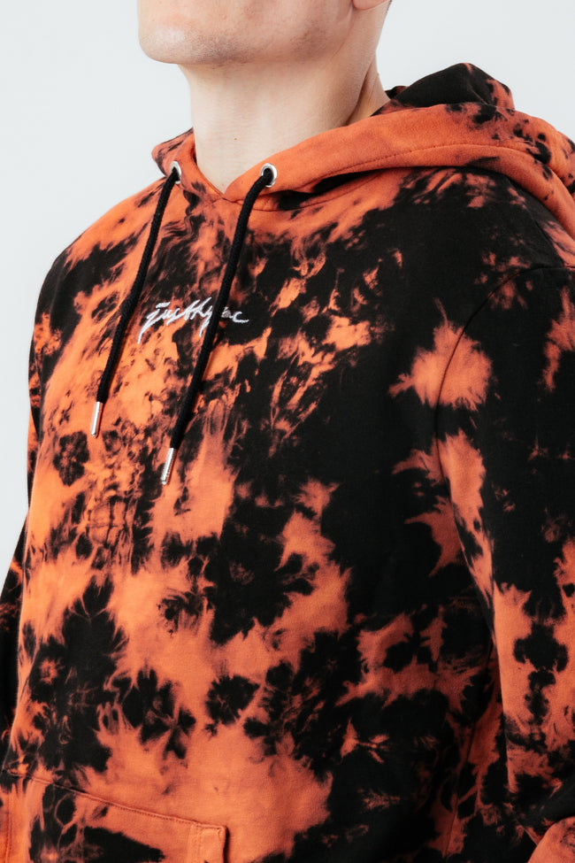 HYPE BLACK ORANGE TIE DYE MEN'S PULLOVER HOODIE