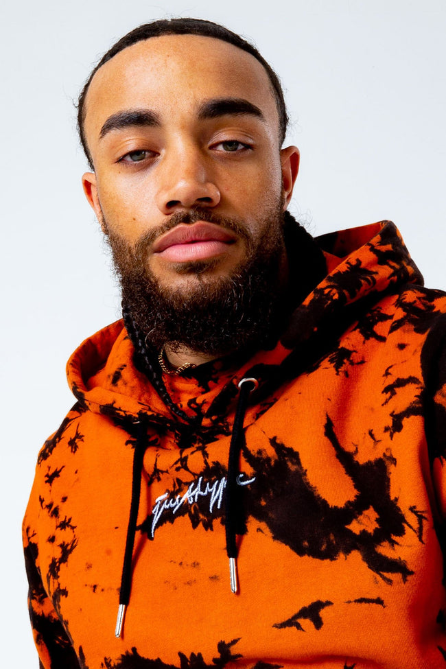 HYPE BLACK ORANGE TIE DYE MEN'S PULLOVER HOODIE