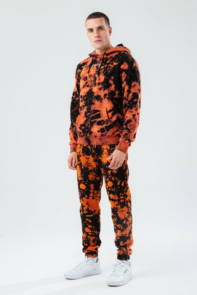 HYPE BLACK ORANGE TIE DYE MEN'S PULLOVER HOODIE