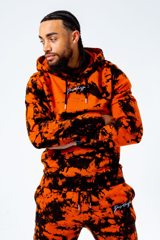 HYPE BLACK ORANGE TIE DYE MEN'S PULLOVER HOODIE