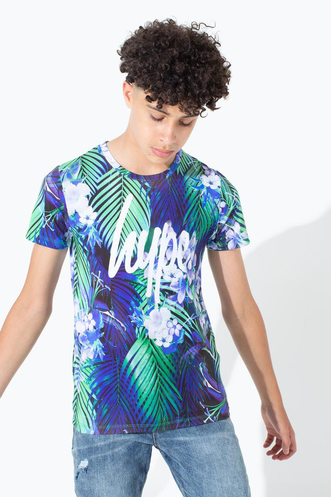 HYPE CYAN PALM KIDS T-SHIRT