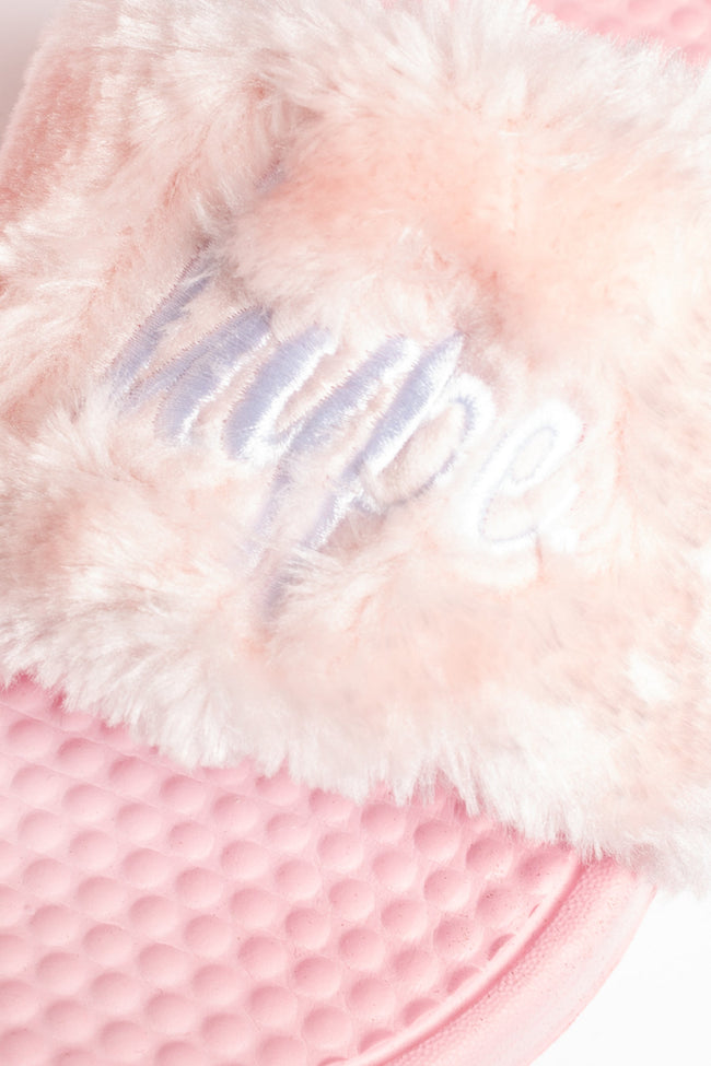 HYPE PINK FLUFFY SCRIPT SLIDERS