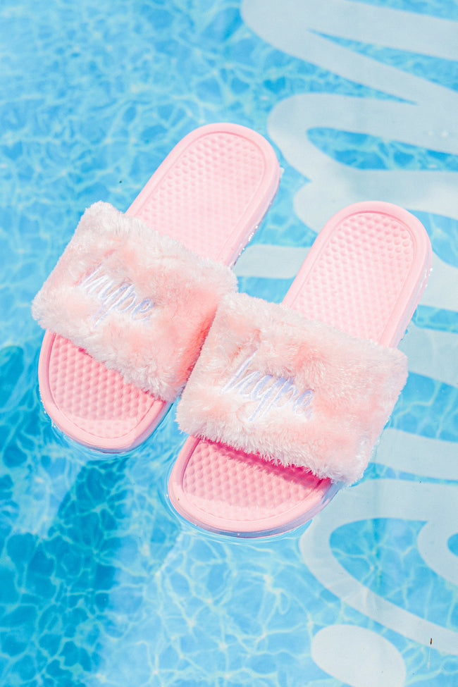 HYPE PINK FLUFFY SCRIPT SLIDERS