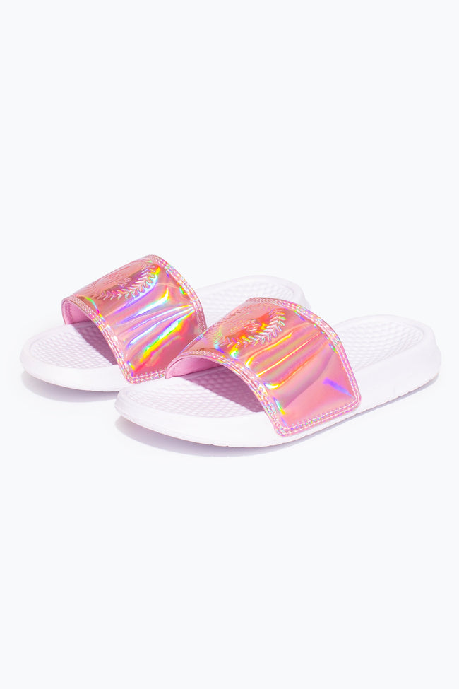 HYPE PINK HOLOGRAPHIC KIDS SLIDERS