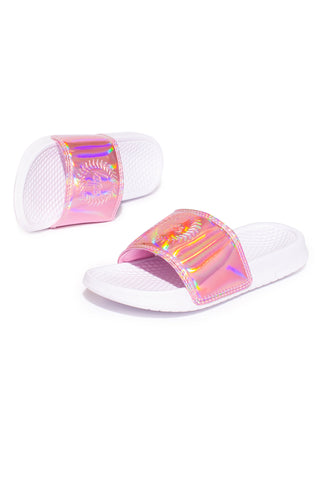 Hype Pink Holographic Kids Sliders