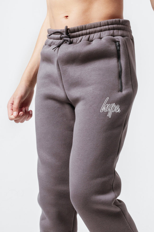 HYPE CHARCOAL ZIP DETAIL OUTLINE SCRIPT KIDS JOGGERS